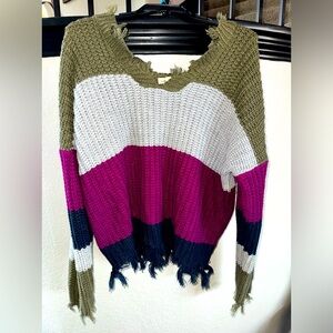 Ee:some brand knit sweater in olive, grey, purple and blue, size S/M